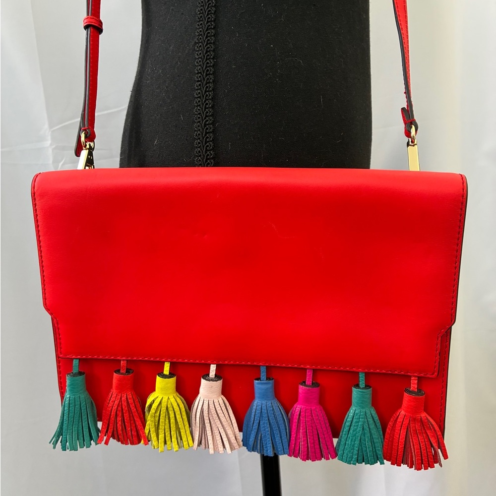 Rebecca Minkoff Red Crossbody Bag with Multicolor Tassels - Picture 3 of 9